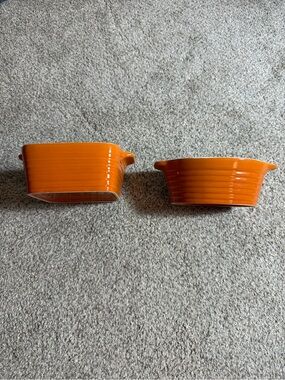 Pair of Orange Ceramic Baking Dishes